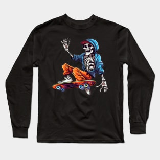 Skeleton On Skateboard Halloween Long Sleeve T-Shirt